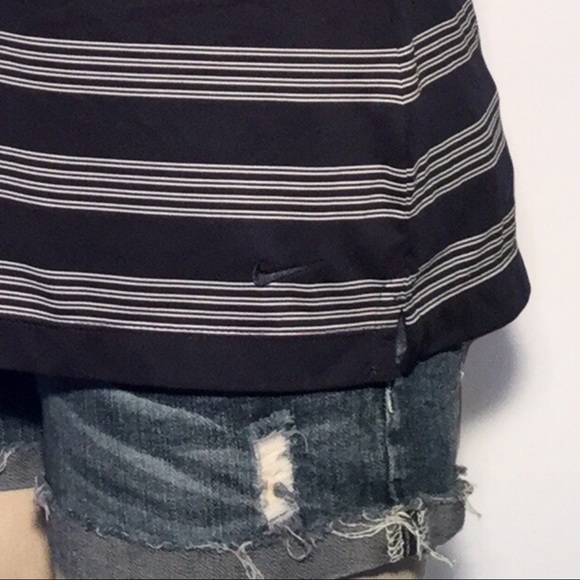 NIKE Navy & White Stripped Fitted Dry-Fit Polo - Picture 5 of 6